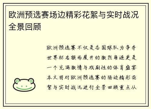 欧洲预选赛场边精彩花絮与实时战况全景回顾