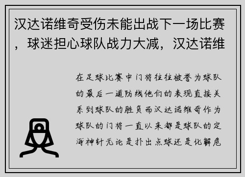 汉达诺维奇受伤未能出战下一场比赛，球迷担心球队战力大减，汉达诺维奇退出国家队