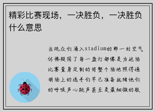 精彩比赛现场，一决胜负，一决胜负什么意思