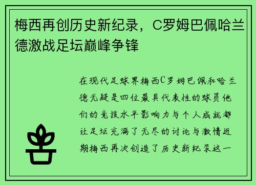 梅西再创历史新纪录，C罗姆巴佩哈兰德激战足坛巅峰争锋